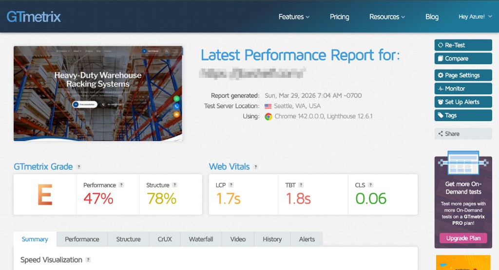 GTmetrix E级 47% 报告